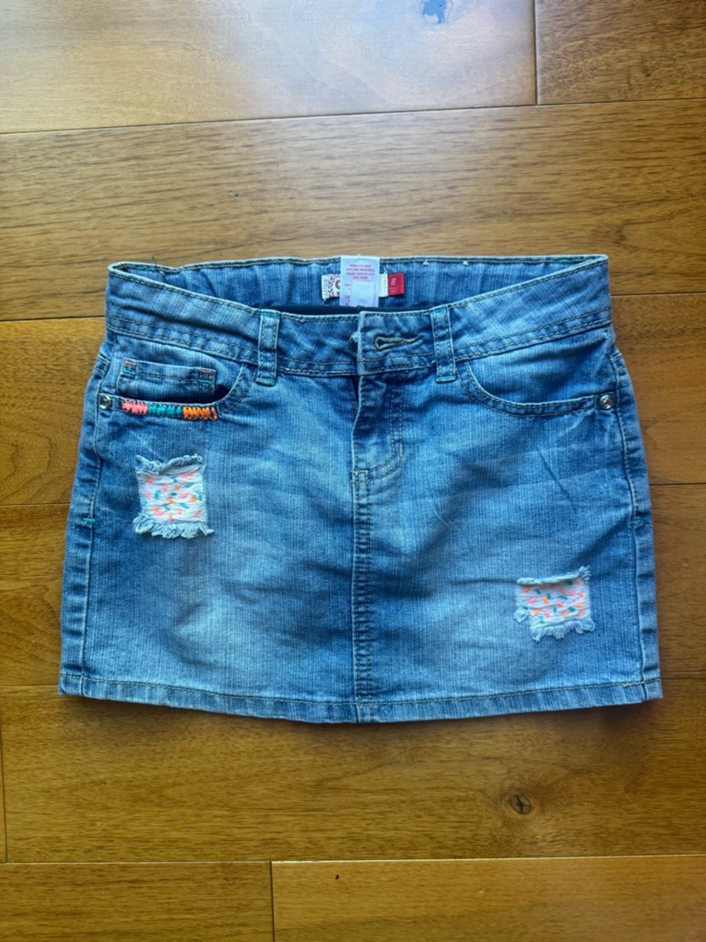 SO Girl’s Blue Denim Mini Skort with Contrast Stitching-size 8